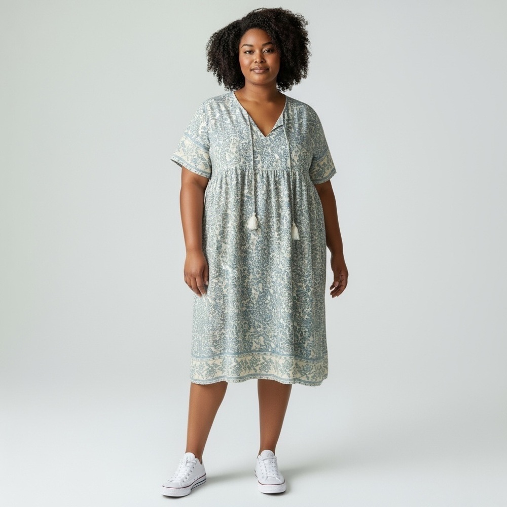Floral Blue and Cream Dress